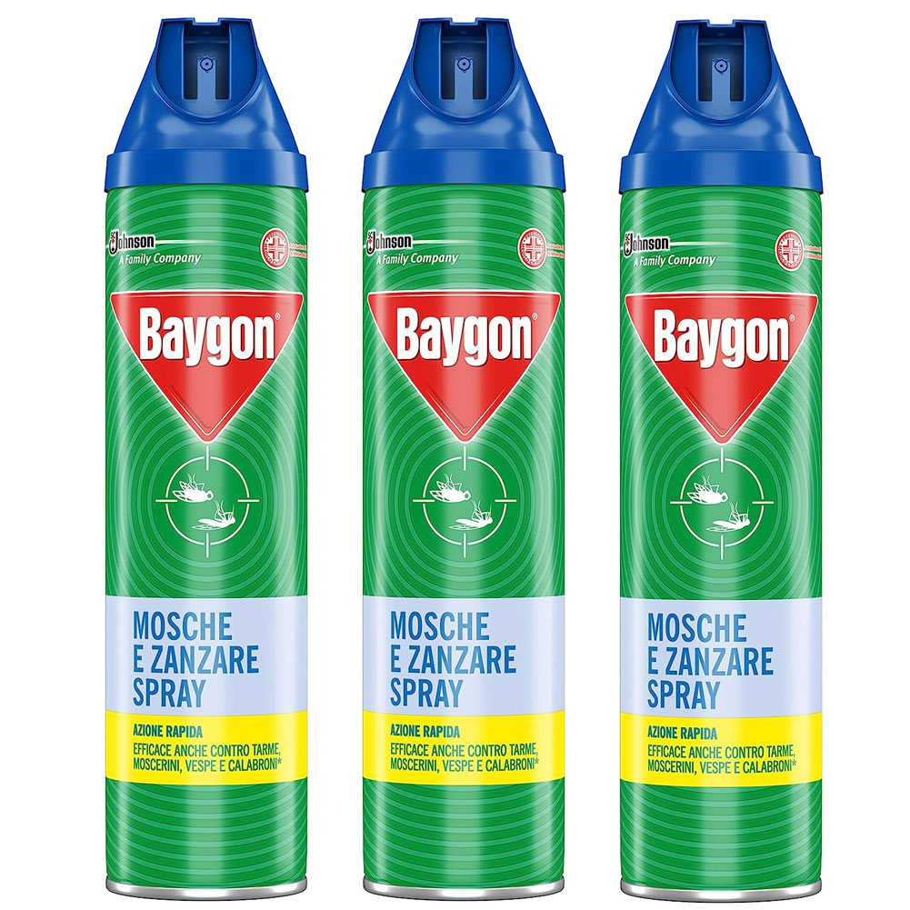 3 x Baygon Mosche e Zanzare Azione Rapida Promo Pack 3 Insetticida Spray 400ml (1)