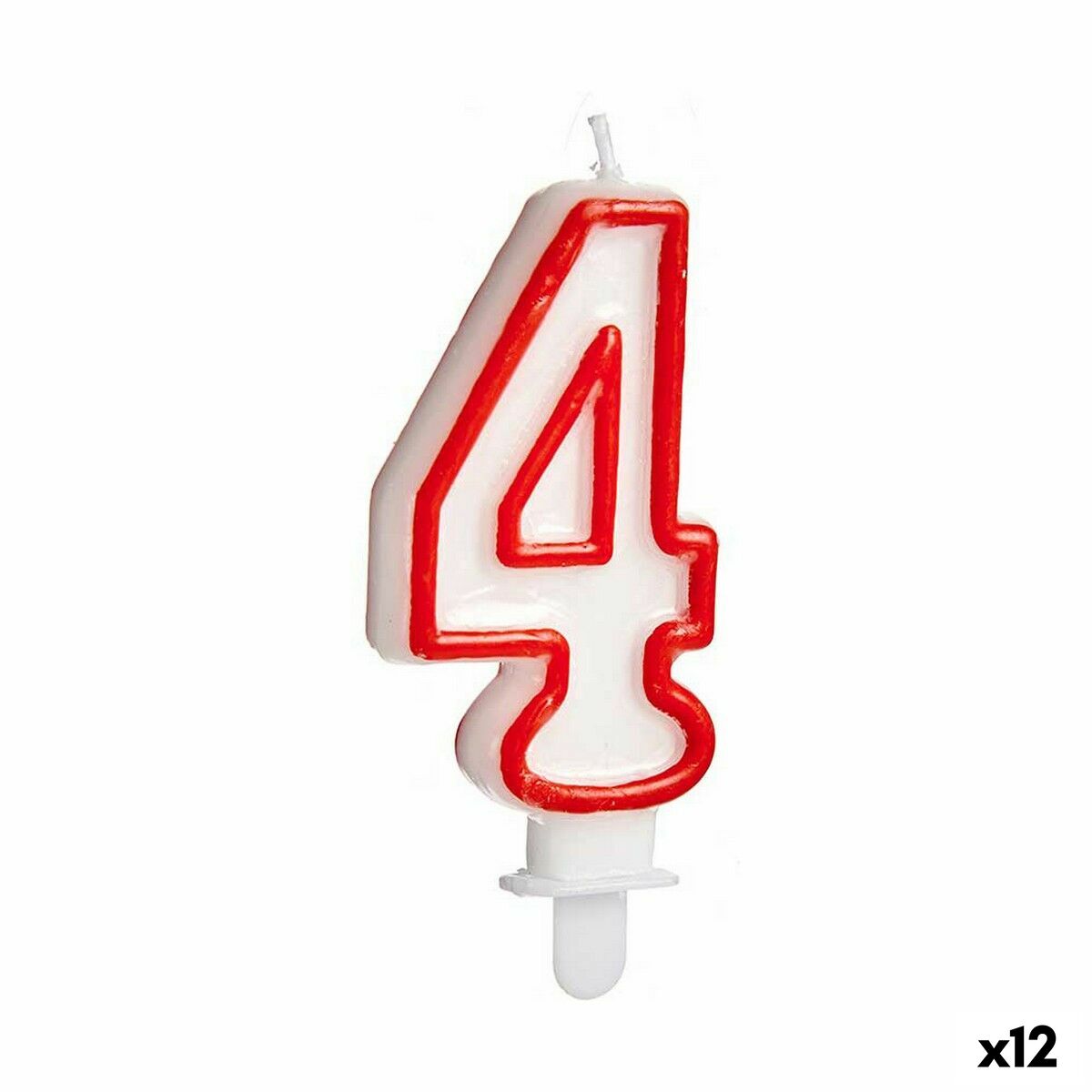 Candela Compleanno Numeri 4 Rosso Bianco (12 Unità)