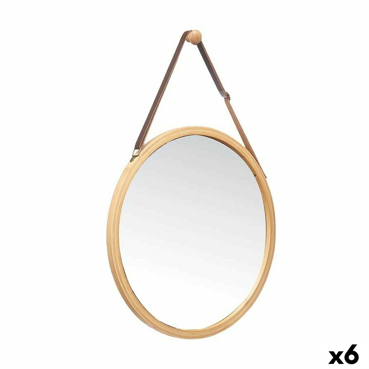 Specchio da parete Naturale Pelle Bambù Rotondo 38 x 35 x 1,5 cm (6 Unità)