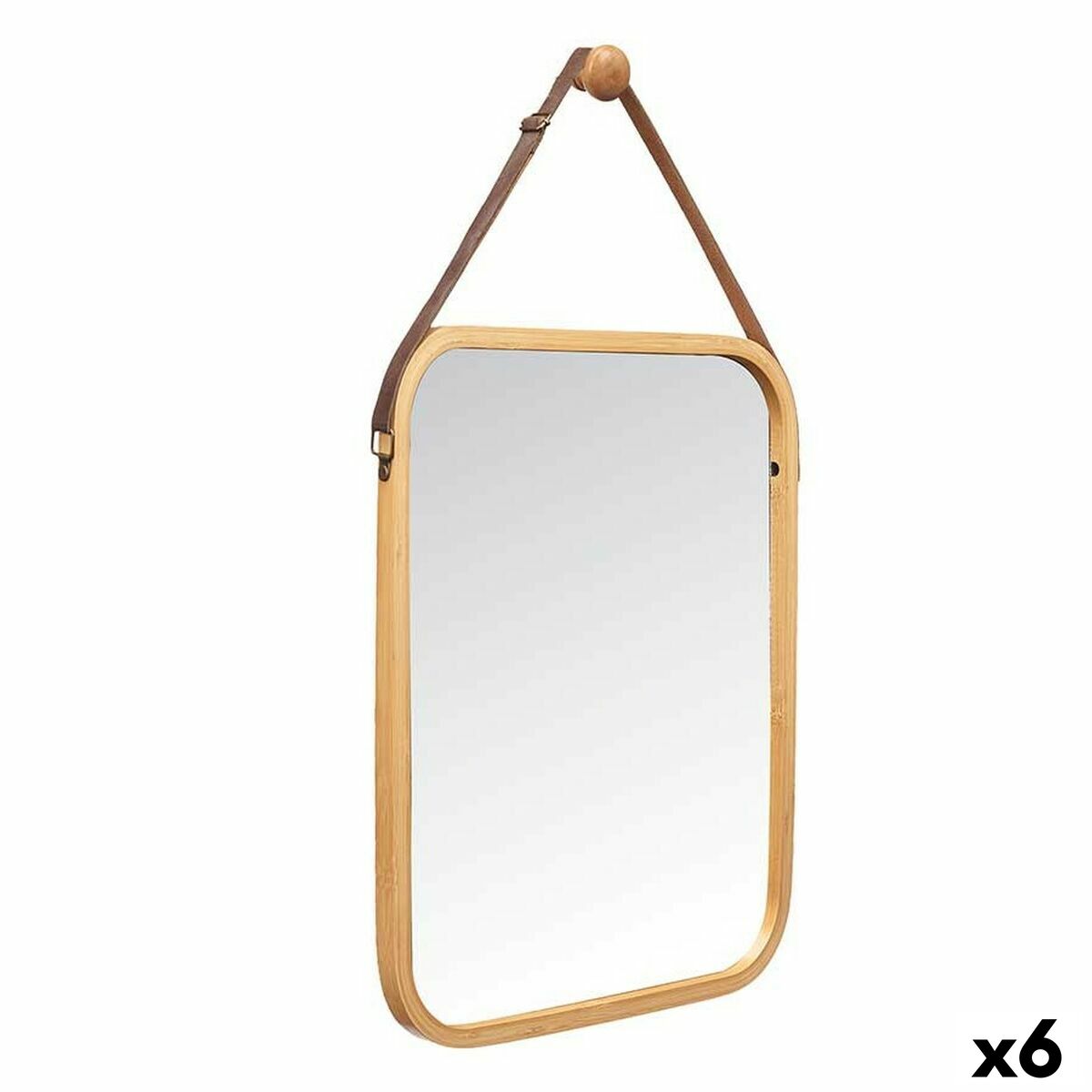 Specchio da parete Naturale Pelle Bambù Rettangolare 34 x 41,5 x 1,5 cm (6 Unità)