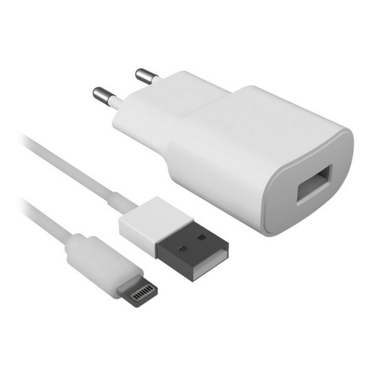 Caricabatterie da Parete + Cavo Lightning MFI Contact Apple-compatible 2.1A Bianco