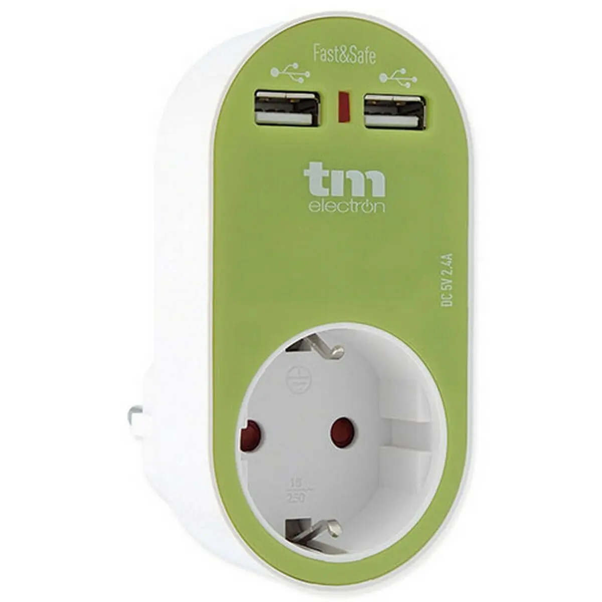 Presa Parete con 2 Porte USB TM Electron Verde