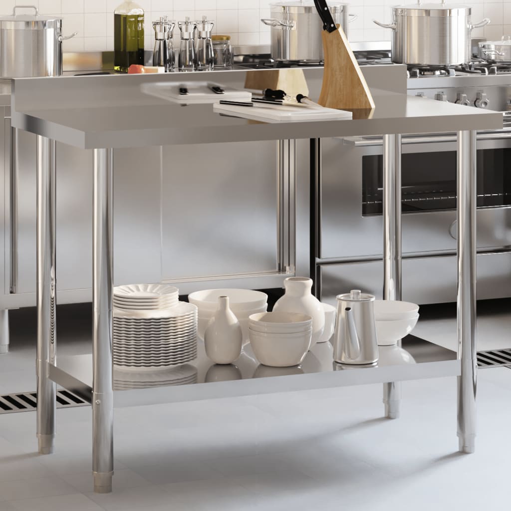 vidaXL Tavolo Lavoro Cucina con Paraschizzi 110x55x93cm Acciaio Inox
