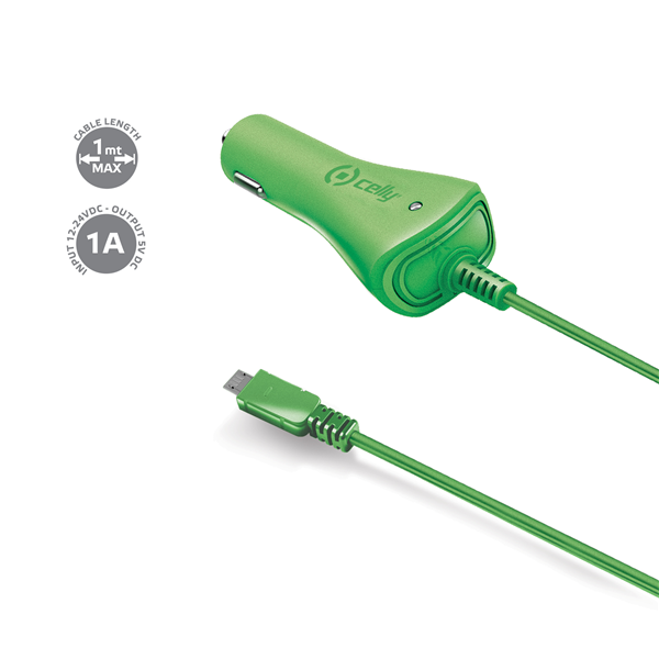 CAR CHARGER MICROUSB 1A/5W GREEN