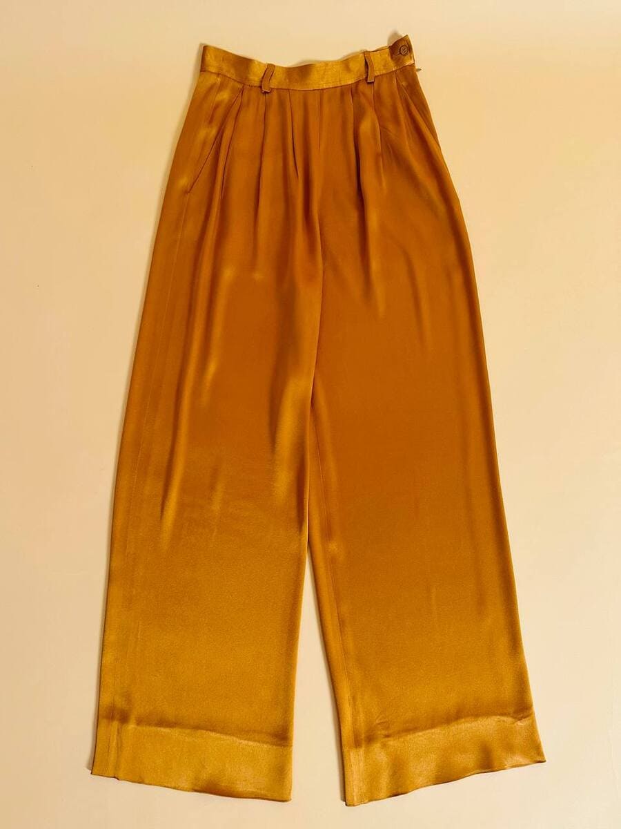 bl pantalone a palazzo in cady lucido color ambra yves saint laurent rive gauche 7
