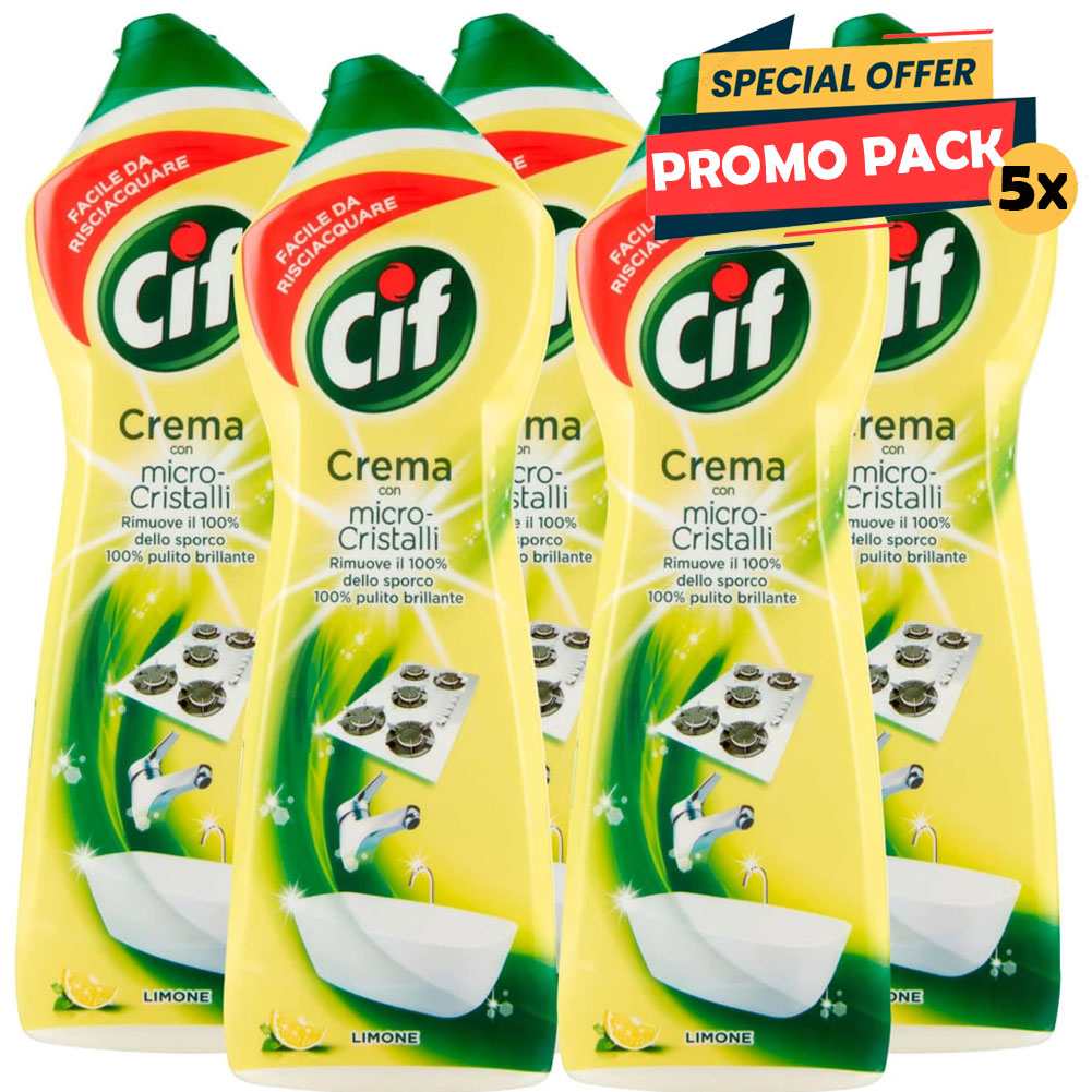 5 x 500 ml Cif Detergente in Crema Multisuperficie con Micro-Cristalli - Limone (1)