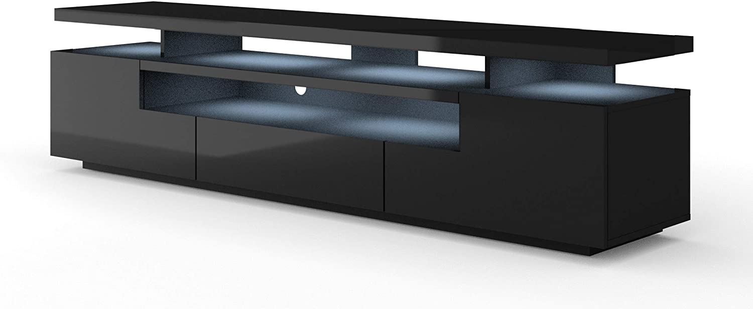 Mobile TV EVA con LED integrato 195x42x51H Cm struttura nero opaco frontali nero lucido