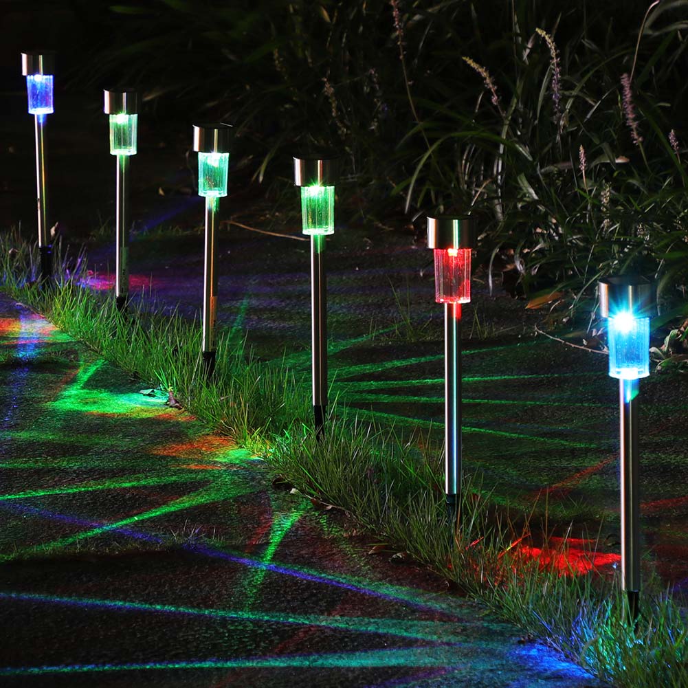 10 Lampade Giardino Ricarica Solare Paletti Solari LED Luce RGB Cambio Colore