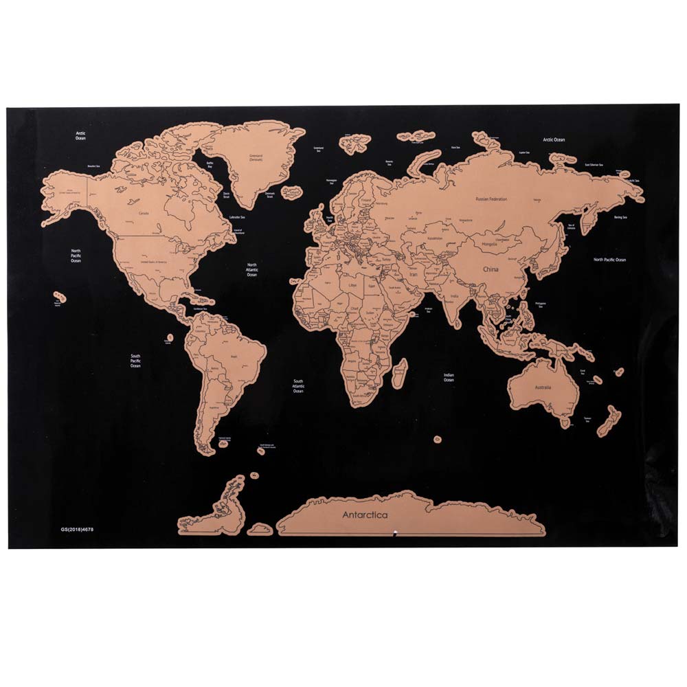 Poster Mappamondo da Grattare Cartina Geografica Mappa del Mondo 80x60 Nero Muro