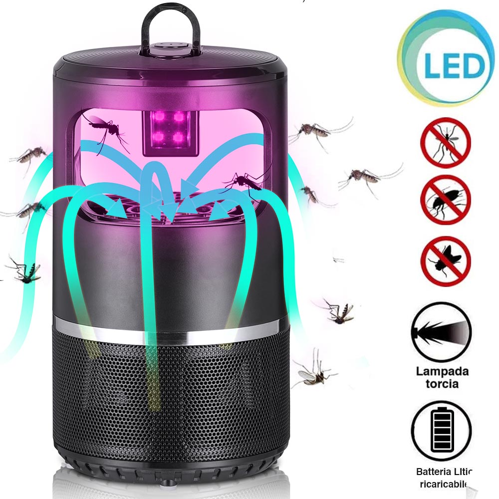 Zanzariera Elettrica Aspirante Luce UV LED Anti Zanzare Insetti Batteria USB