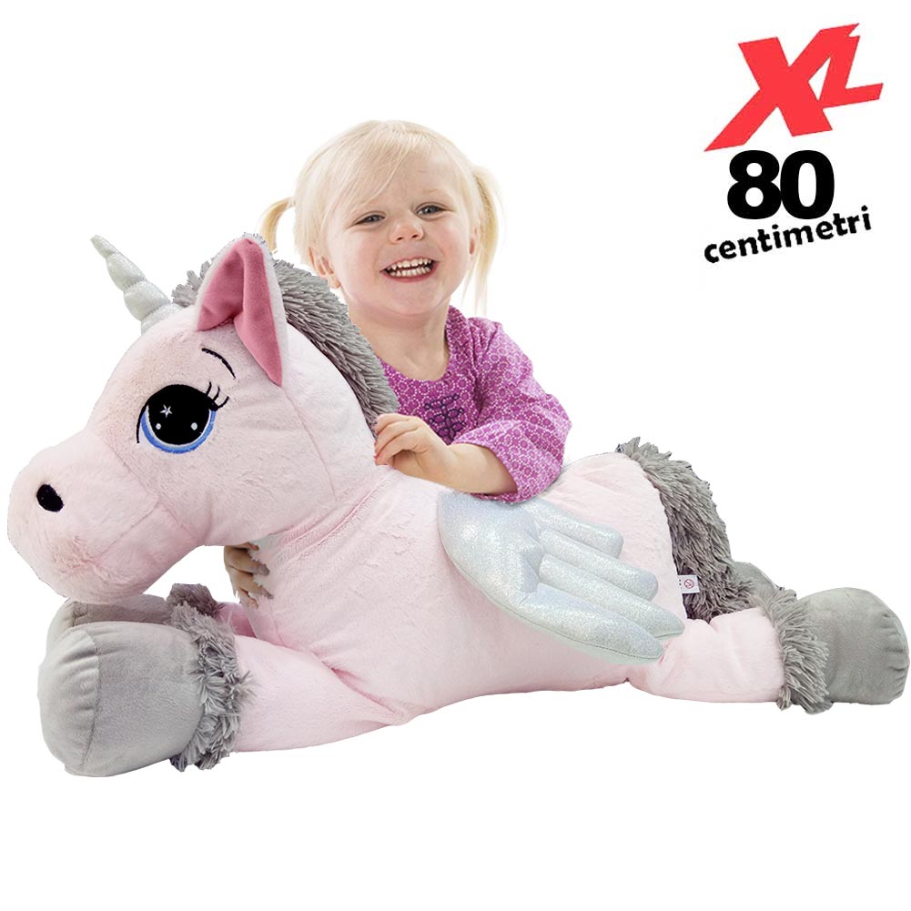 Peluche Unicorno Gigante XL 80cm Cavallo Pupazzo Giocattolo Bambini Morbido Rosa
