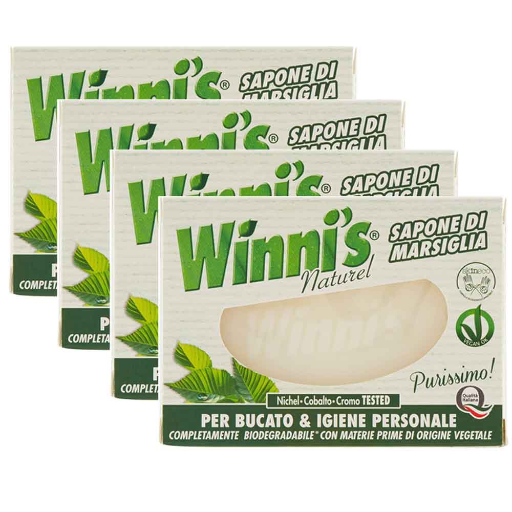 Winni's Set 4 Saponette Sapone di Marsiglia Purissimo Bucato e Igiene Personale