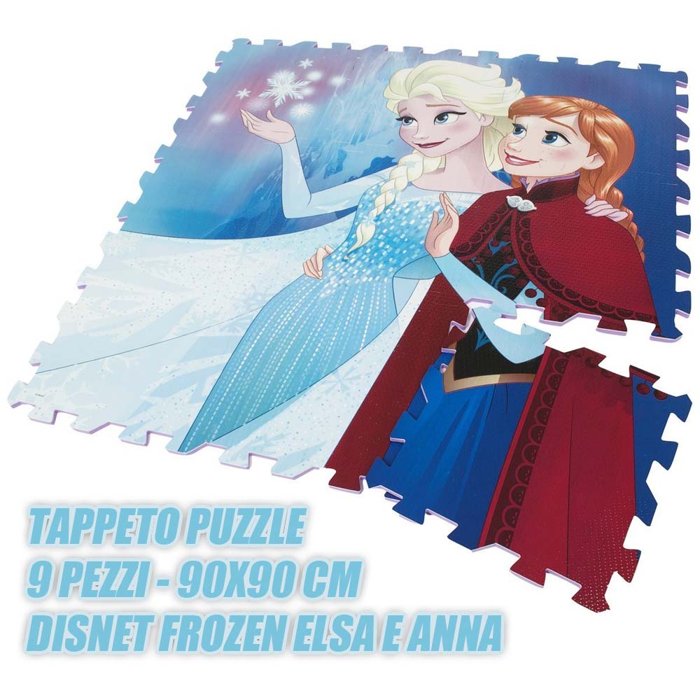 Puzzle Tappeto Pavimento In Gomma Disney Frozen 9 Pezzi 90x90cm Attivita' Bimbi