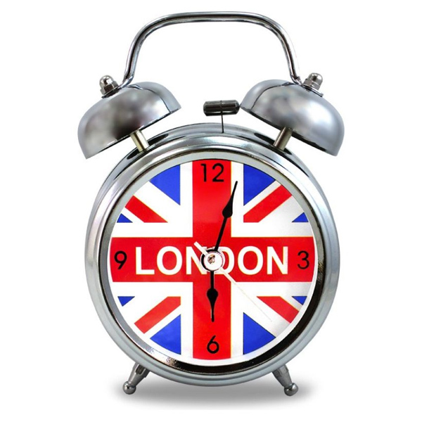 Sveglia Londra Bandiera Inglese Orologio Retro' Stile Antico Silver a Batteria
