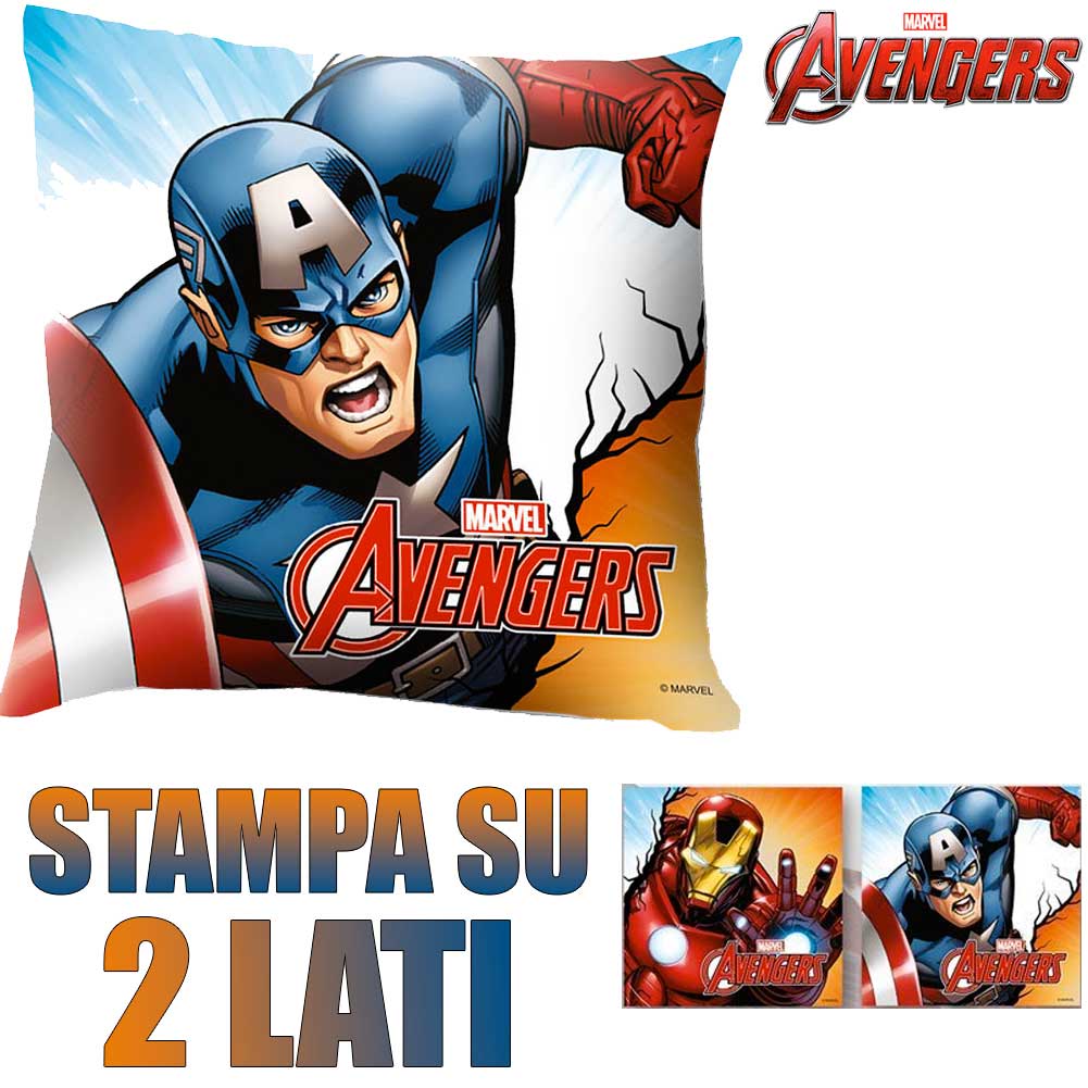 Cuscino Capitan America e Iron Man 40 x 40 cm a 2 Lati Cameretta Bambini Kids