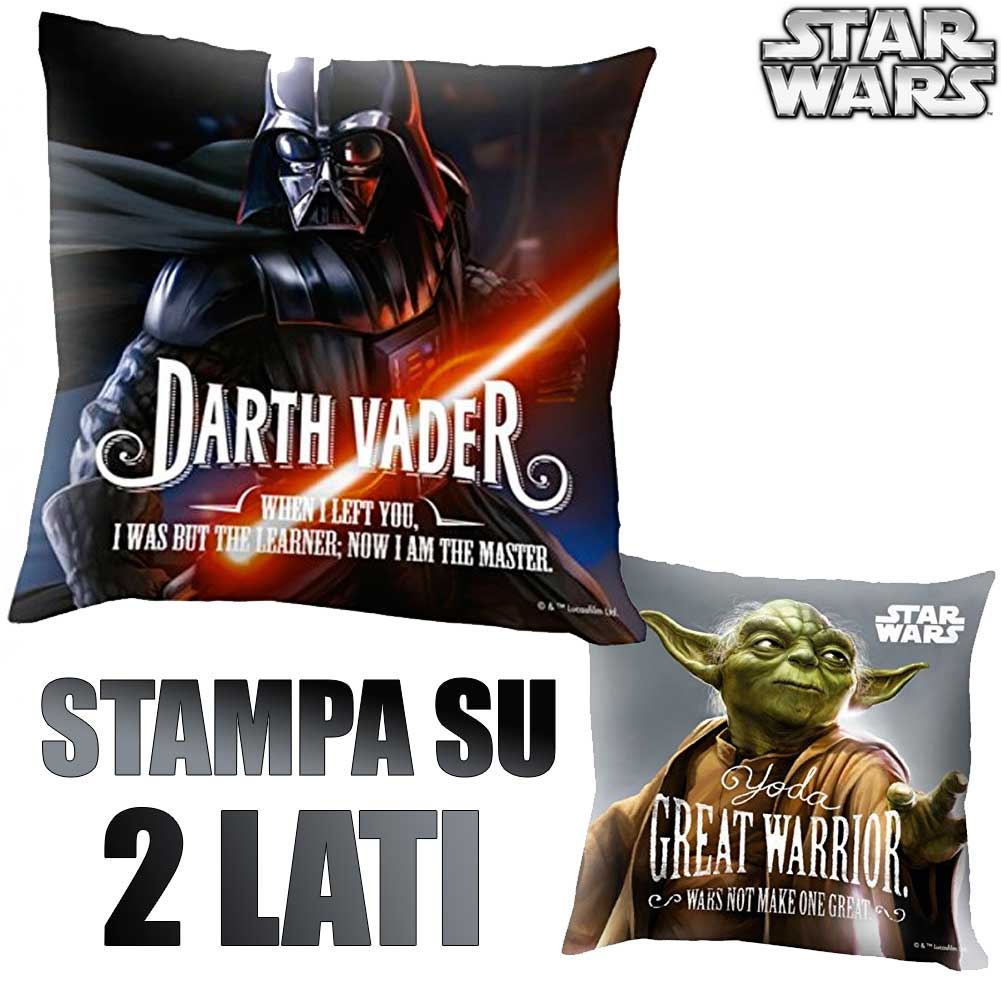 Cuscino Darth Vader e Yoda 40 x 40 cm a 2 Lati Cameretta Bambini Star Wars Kids