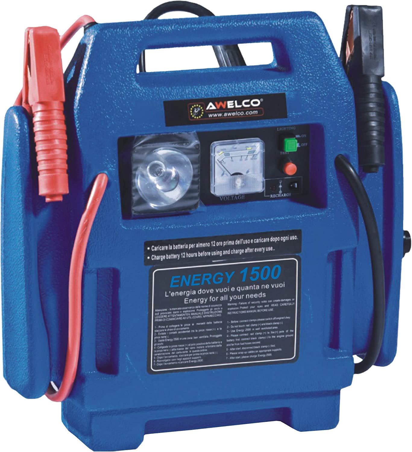 Awelco Caricabatterie Portatile Power 1500 con compressore e luce emergenza 12V