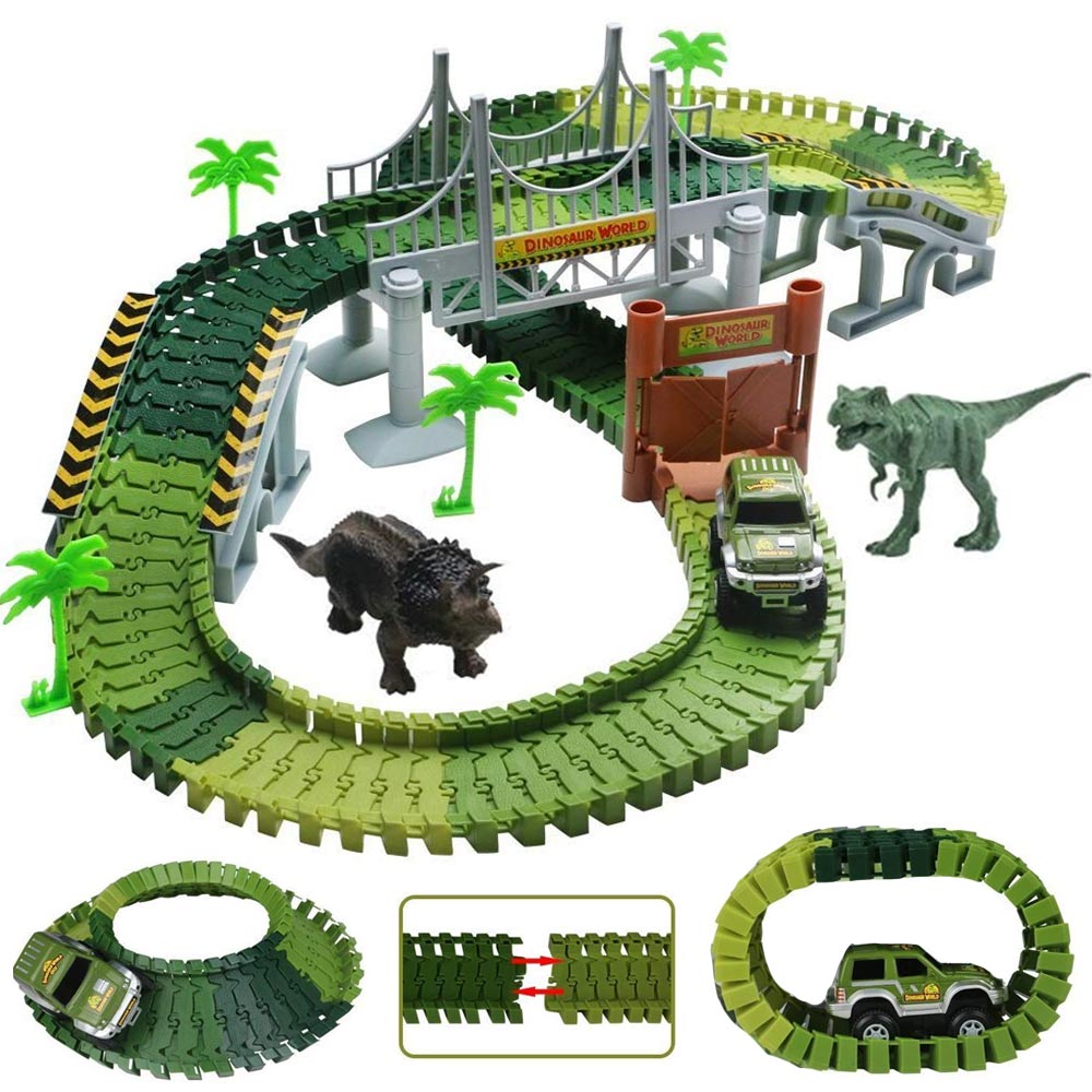 Pista Macchinine Flessibile Parco Dinosauri Costruzione 142pz con Macchinina