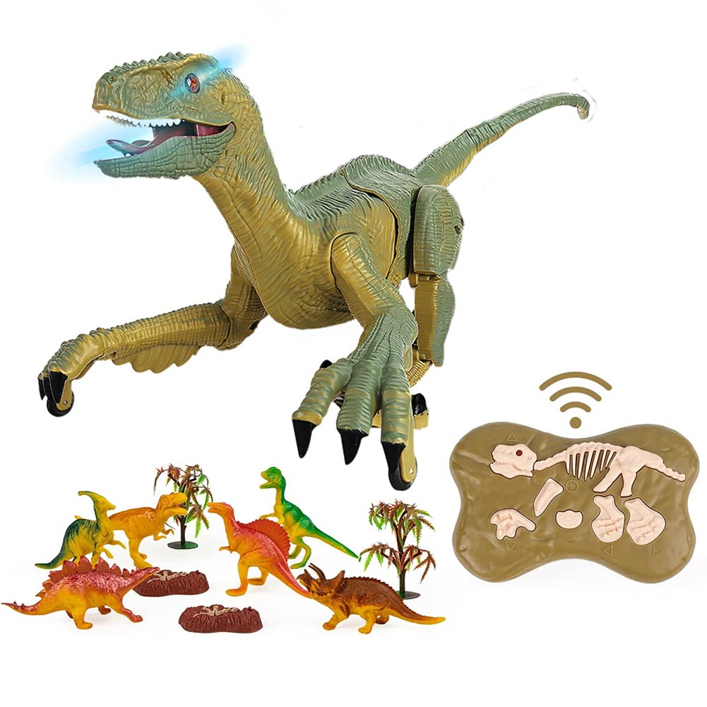 Dinosauro Telecomandato Giocattolo Velociraptor Ricaricabile Luce Led e Ruggito