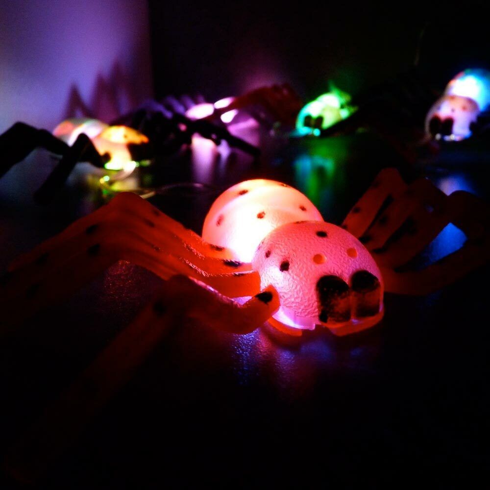Catena 5 Ragni Ragno Ghirlanda di Luci 10 LED Colorati Halloween Festa Party