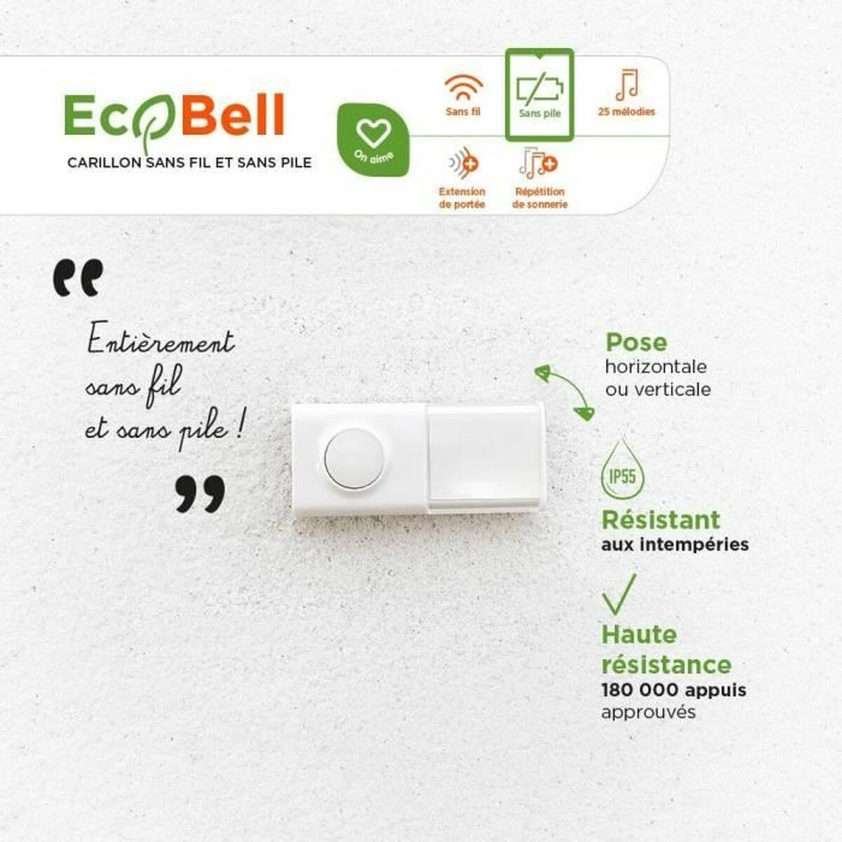 Campanello Senza Fili con Pulsante SCS SENTINEL EcoBell 100 USB x 2 100 m (15 V)