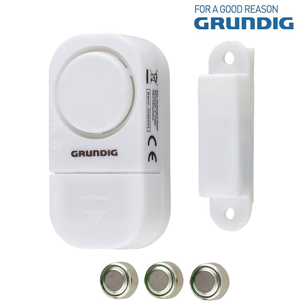 Grundig Set 4 pezzi Sistema allarme per Porte e Finestre con Interruttore 90 dB