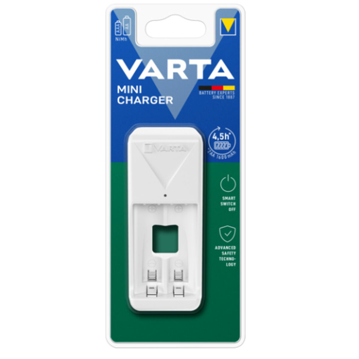 Caricabatterie Varta 57656 101 401 Mini 2 Batterie Bianco AA/AAA