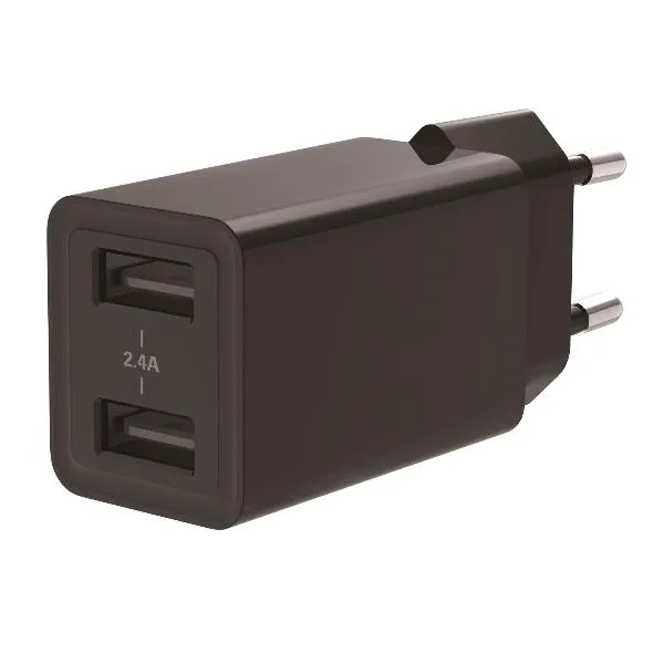 2-PORT 12W USB CHARGER  2.4A BLACK