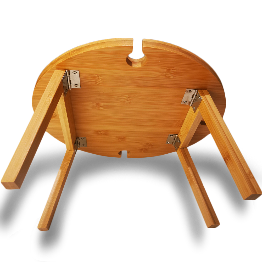 Tavolino Vassoio Aperitivo in Bambù da Esterno Gambe Pieghevoli 4 Portabicchieri