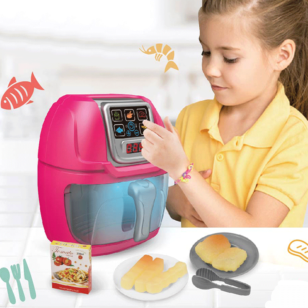 Friggitrice ad Aria Giocattolo per Bambini Rosa con Accessori Playset da Cucina