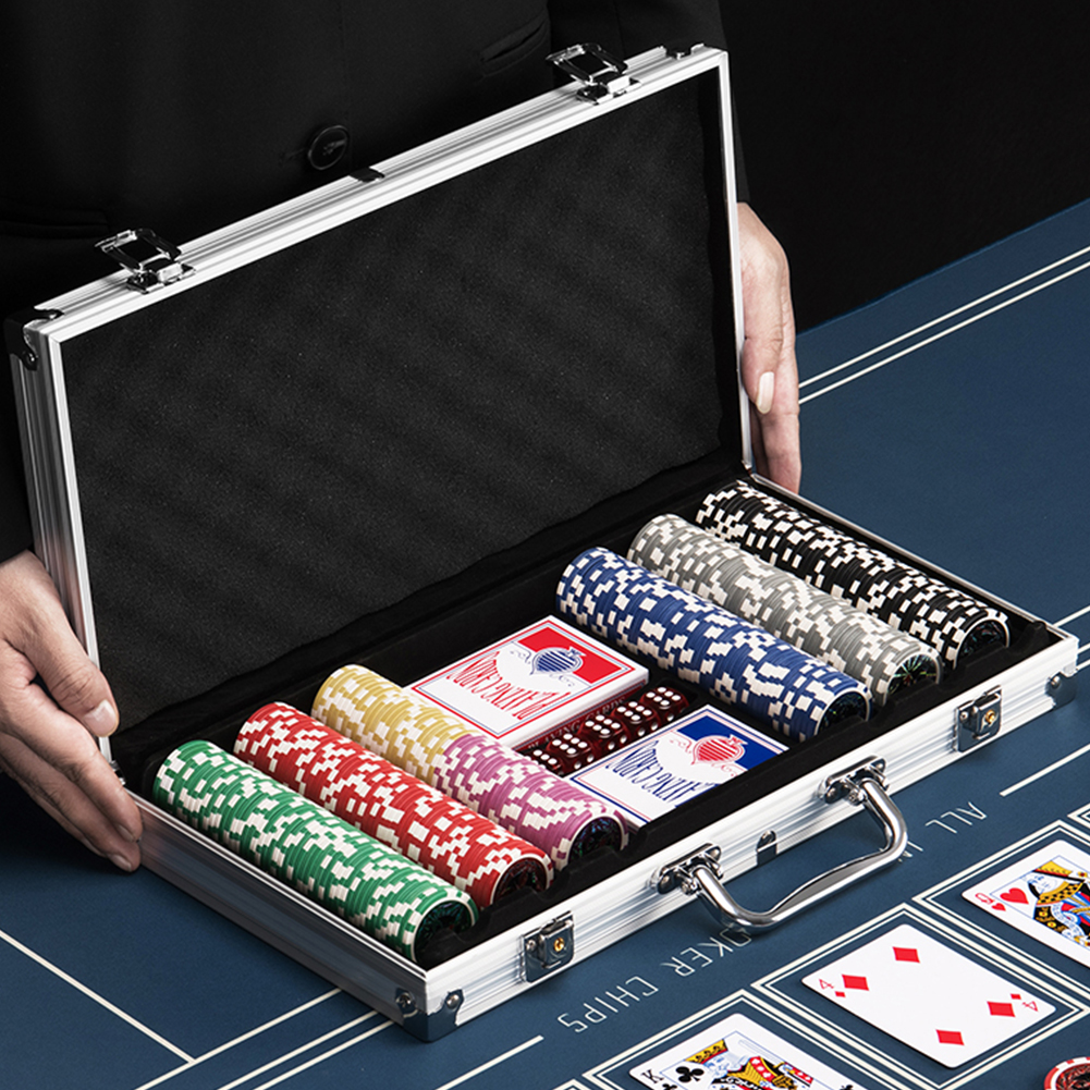 Set Valigetta Poker 300 Chip Fiches 2 Mazzi Tappetino Texas Hold'em e Blackjack