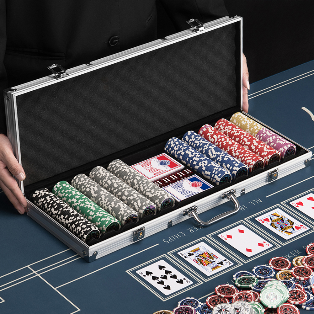 Set Valigetta Poker 500 Chip Fiches 2 Mazzi Tappetino Texas Hold'em e Blackjack