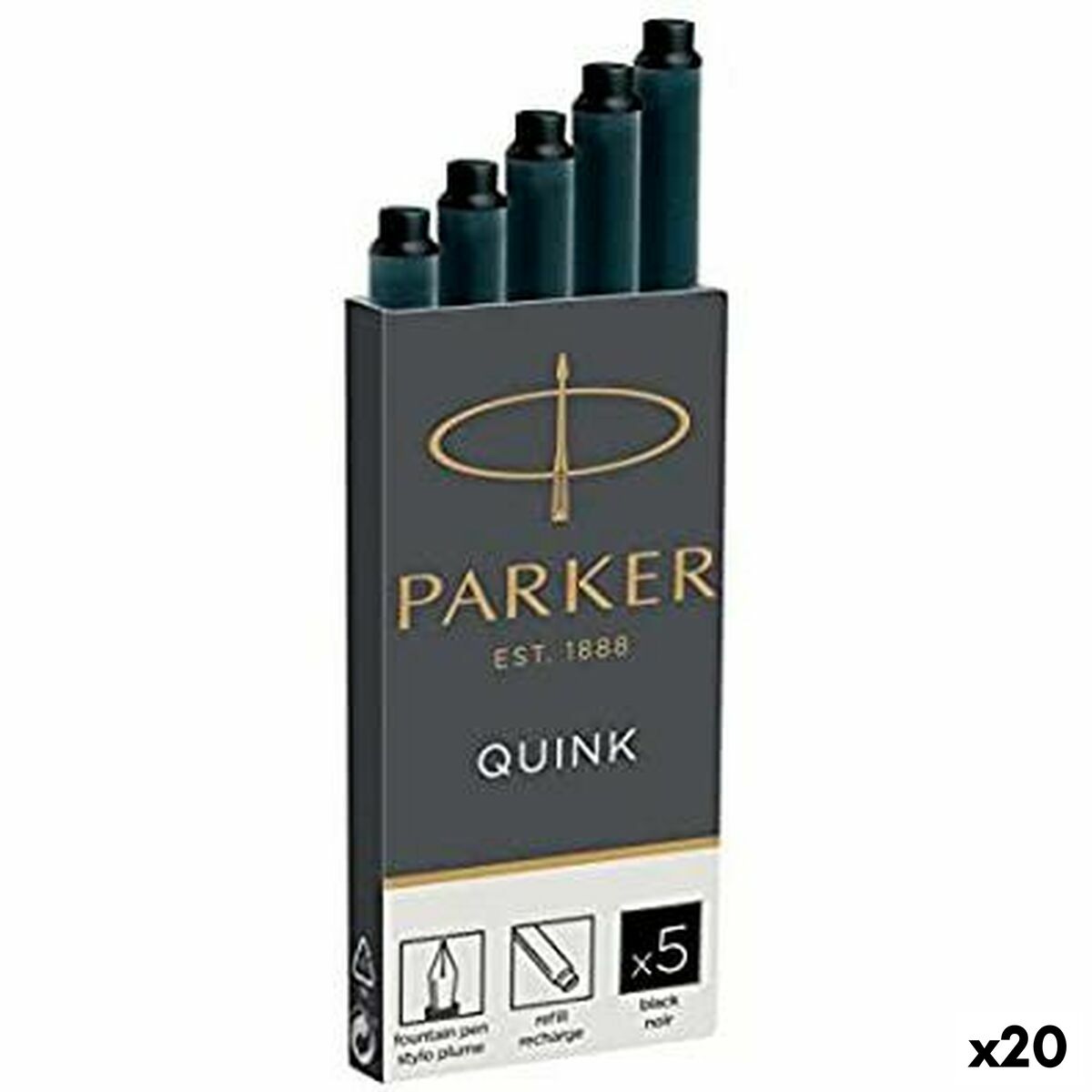 Ricarica di inchiostro per penna Parker Quink Nero (20 Unità)