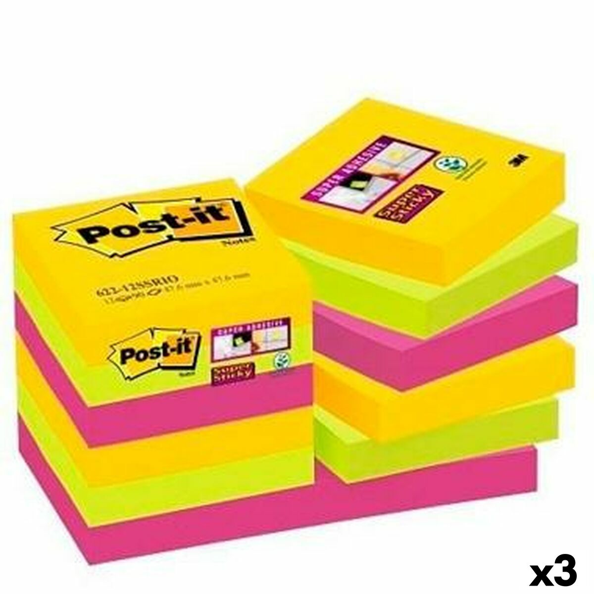 Set di Post-it Adesivi Post-it Super Sticky Multicolore 47,6 x 47,6 mm (3 Unità)