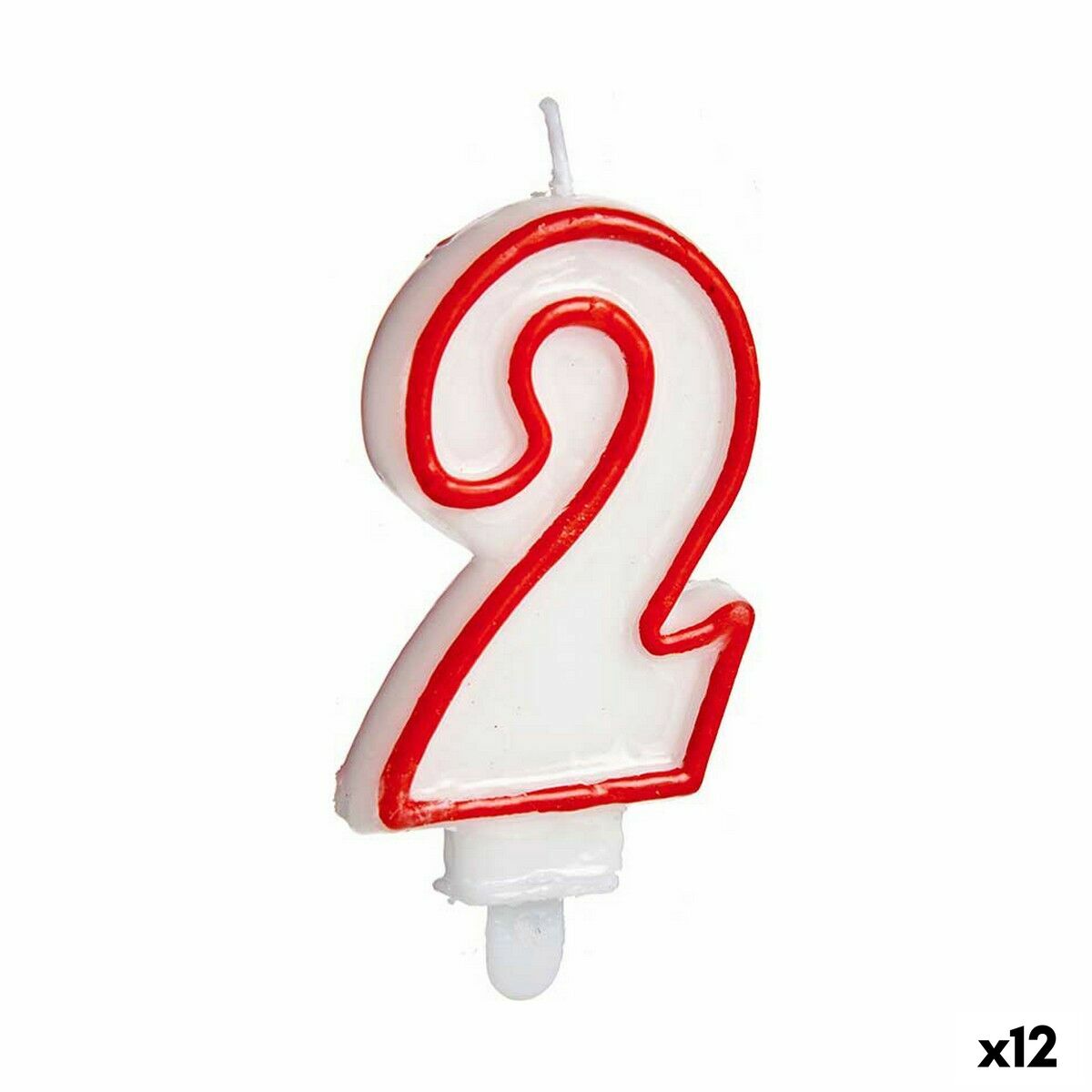 Candela Compleanno Numeri 2 Rosso Bianco (12 Unità)