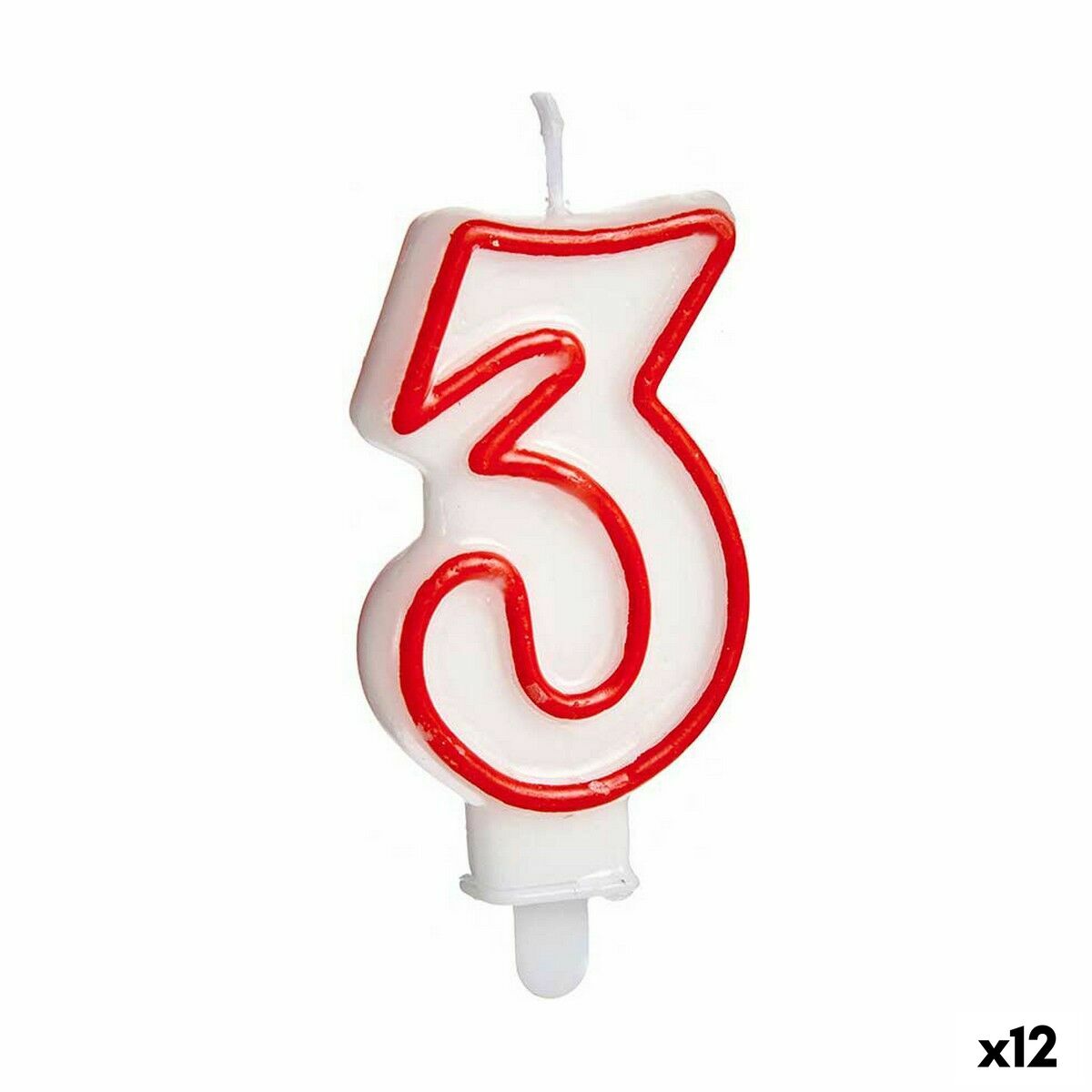Candela Compleanno Numeri 3 Rosso Bianco (12 Unità)