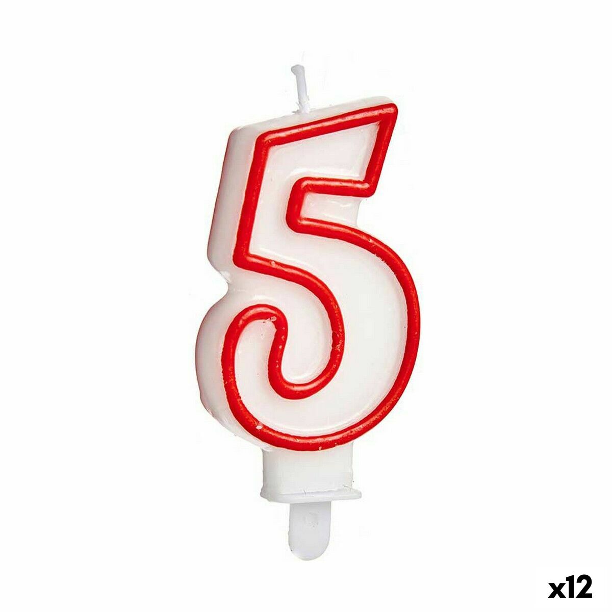 Candela Compleanno Numeri 5 Rosso Bianco (12 Unità)