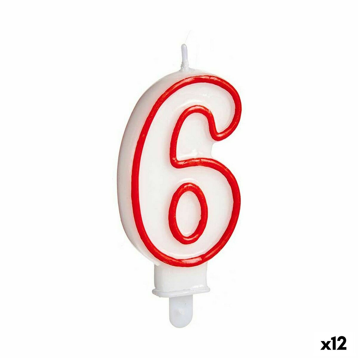 Candela Compleanno Numeri 6 Rosso Bianco (12 Unità)