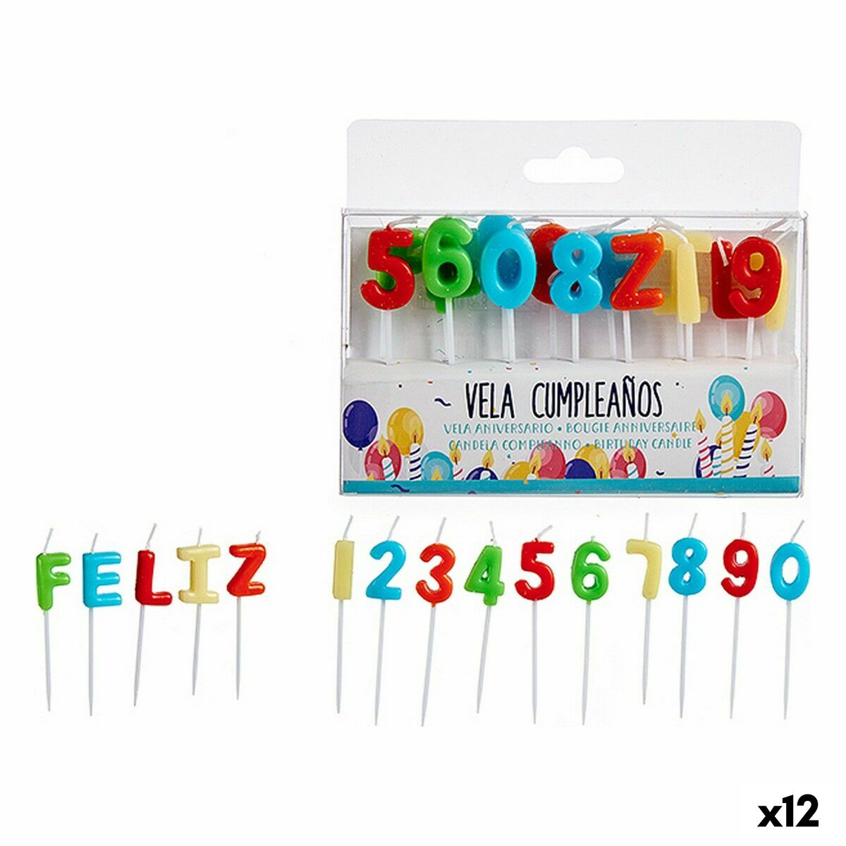 Set di Candele Multicolore Compleanno (12 Unità)