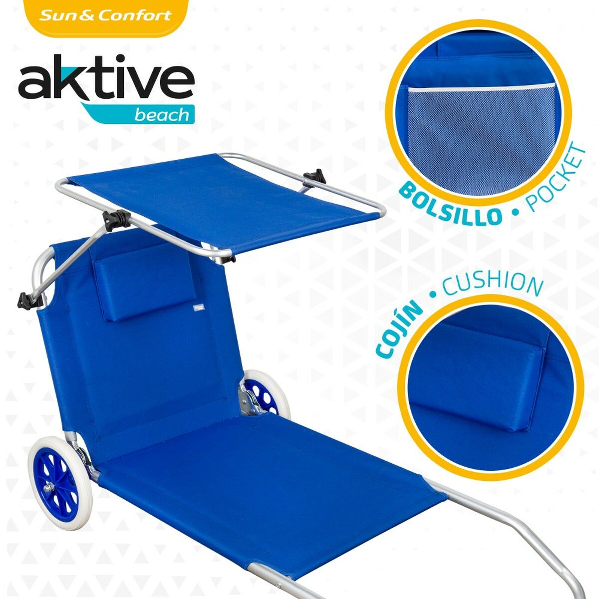 Lettino Aktive Azzurro Tenda Carrello pieghevole 62 x 62 x 117 cm (2 Unità)