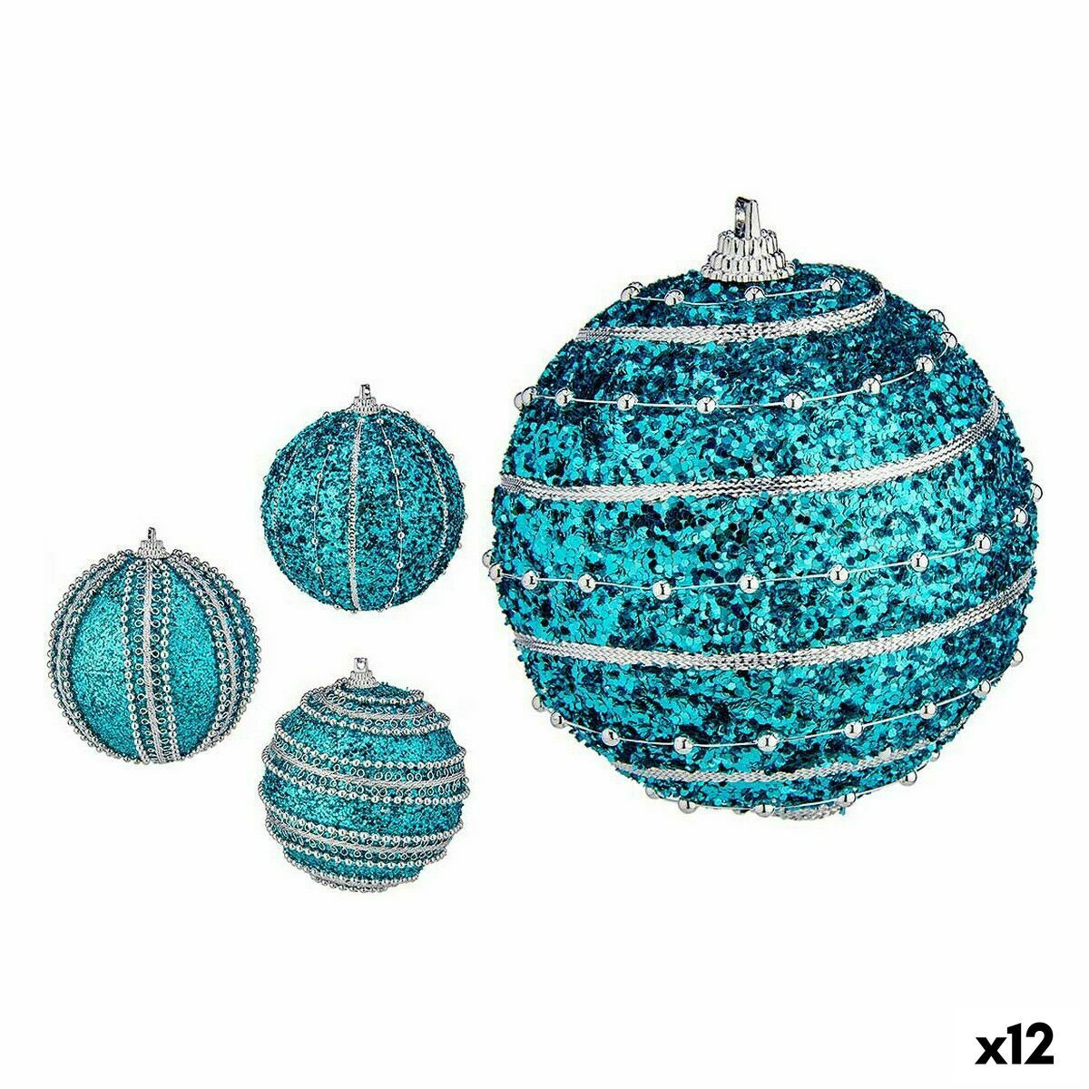 Set di palline di Natale Con rilievo Ø 8 cm Azzurro PVC (12 Unità)