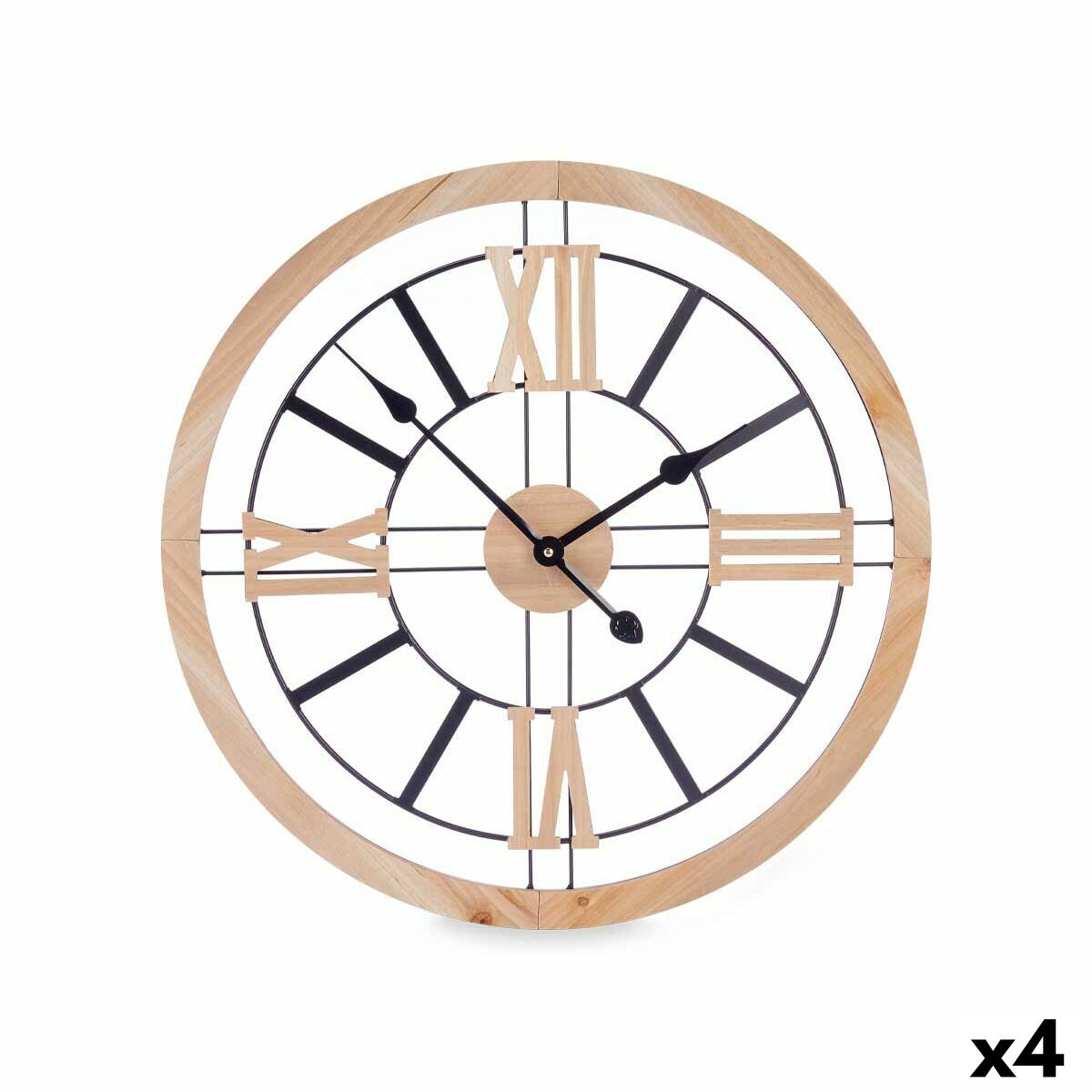 Orologio da Parete Nero Metallo Legno MDF 60 x 60 x 4,5 cm (4 Unità)