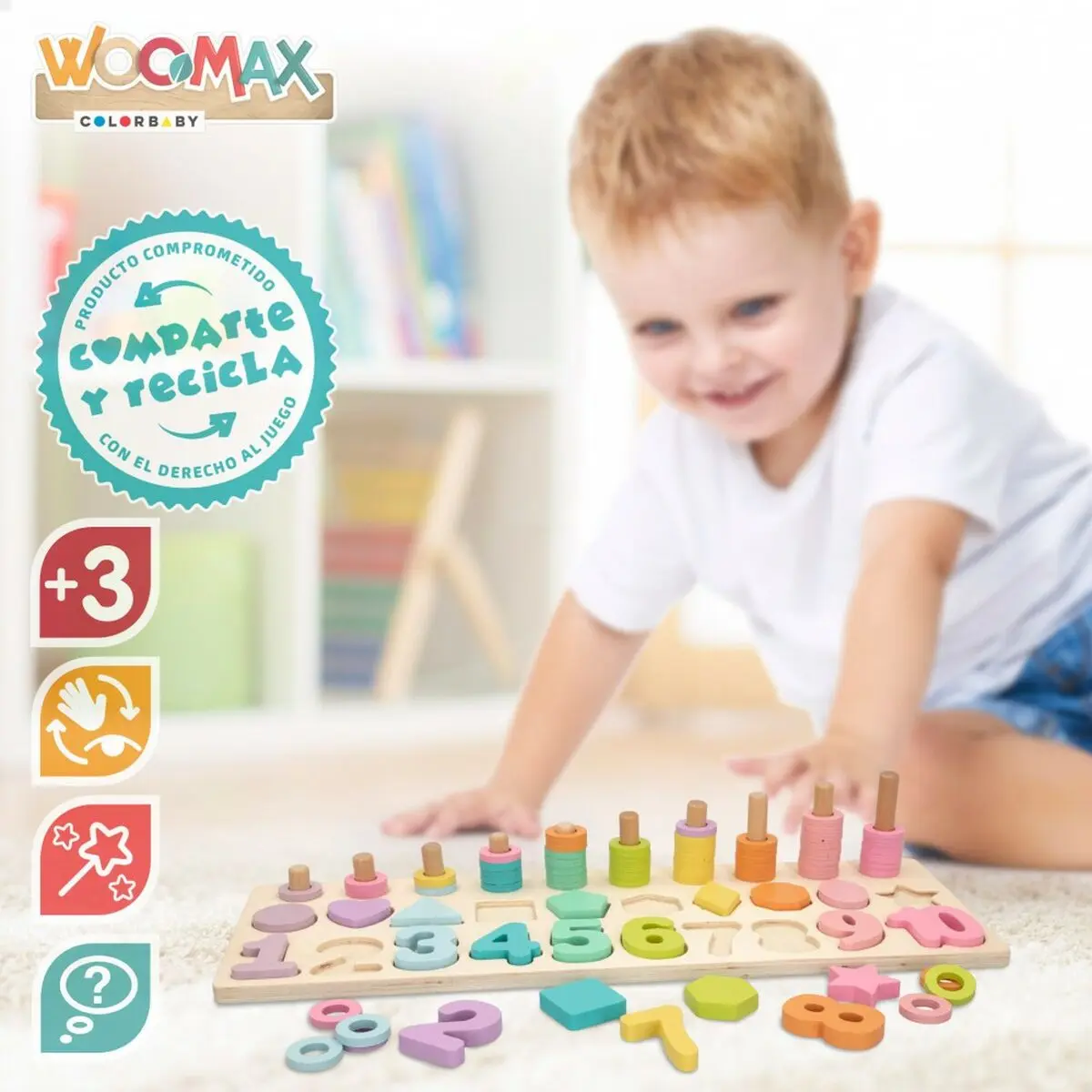 Puzzle di Legno per Bambini Woomax Forme Numeri + 3 anni (6 Unità)