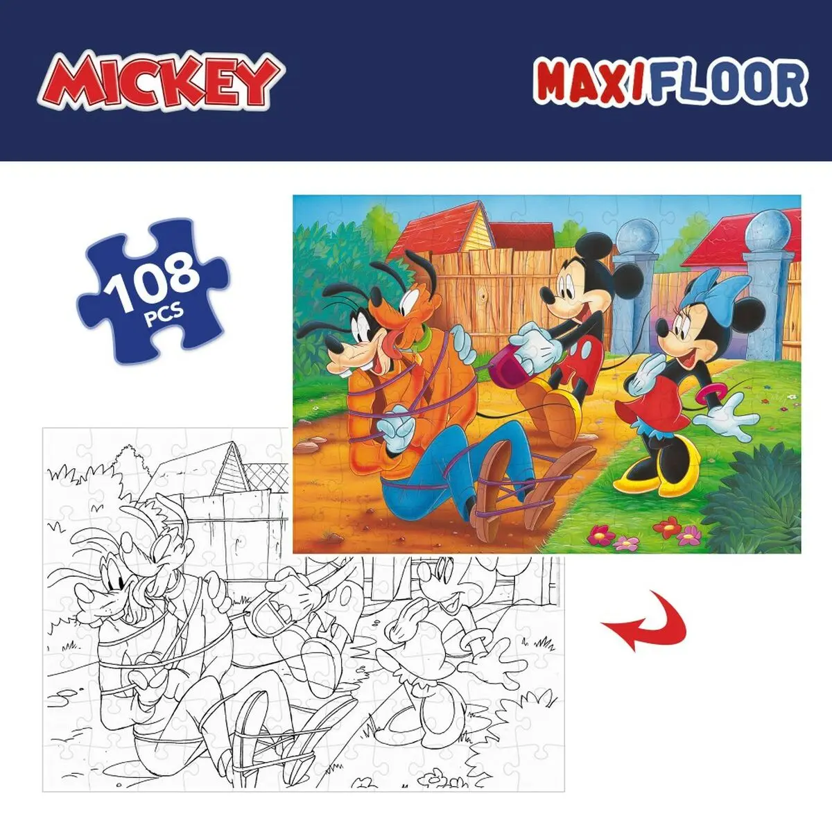 Puzzle per Bambini Mickey Mouse Double-face 108 Pezzi 70 x 1,5 x 50 cm (6 Unità)