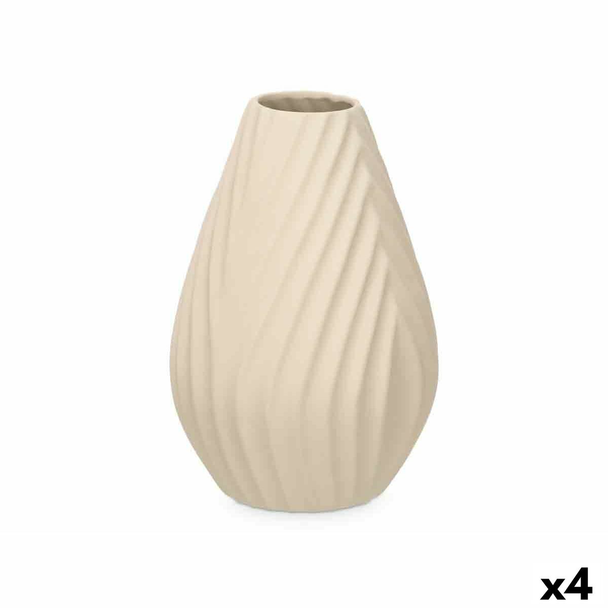 Vaso Beige Ceramica 21 x 31 x 21 cm (4 Unità) Righe