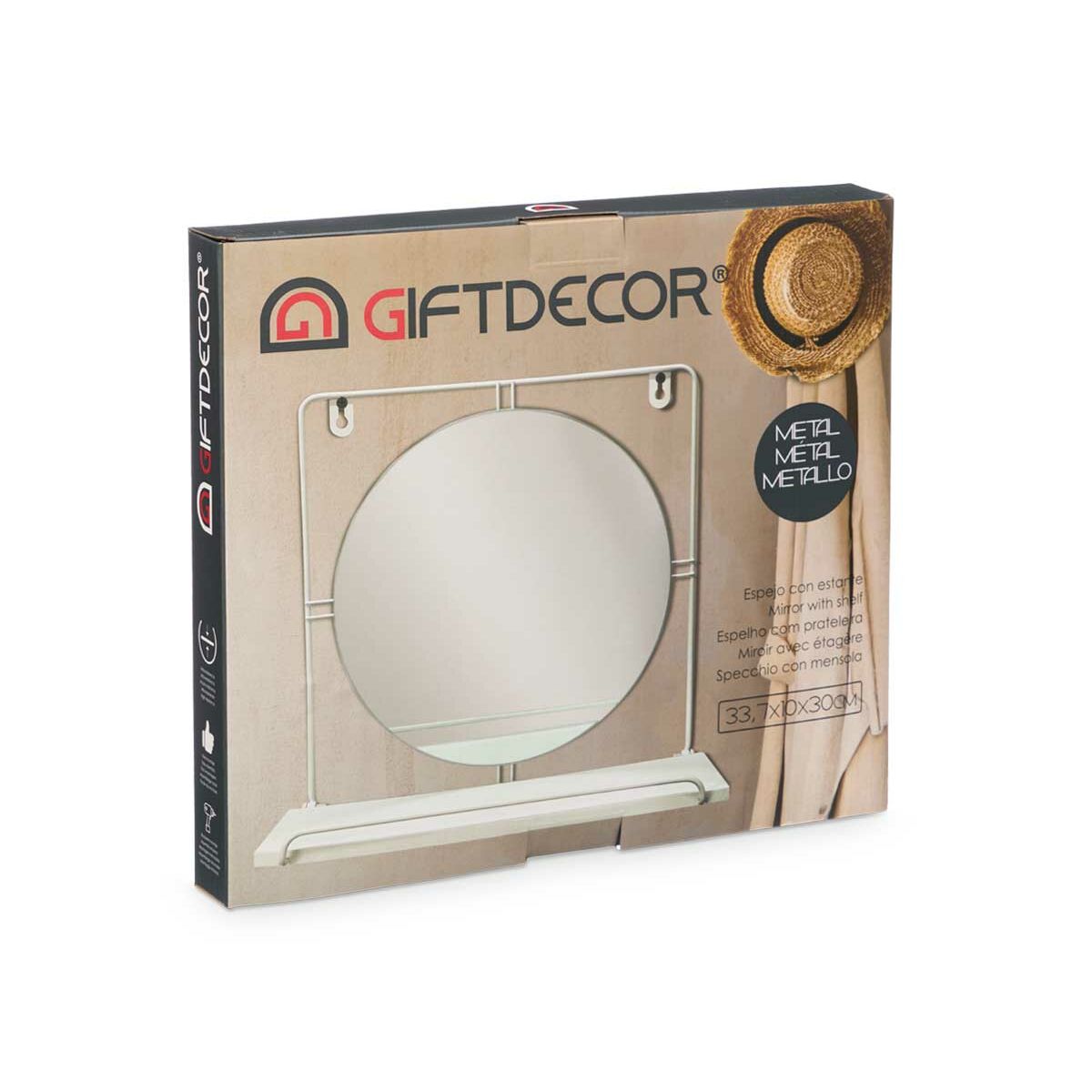 Specchio con Supporto Nero Metallo Legno MDF 33,7 x 30 x 10 cm (4 Unità)