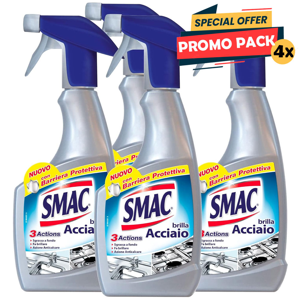 4 x 520 ml Smac Brilla Acciaio Detergente Spray Azione Anticalcare e Lucidante (1)