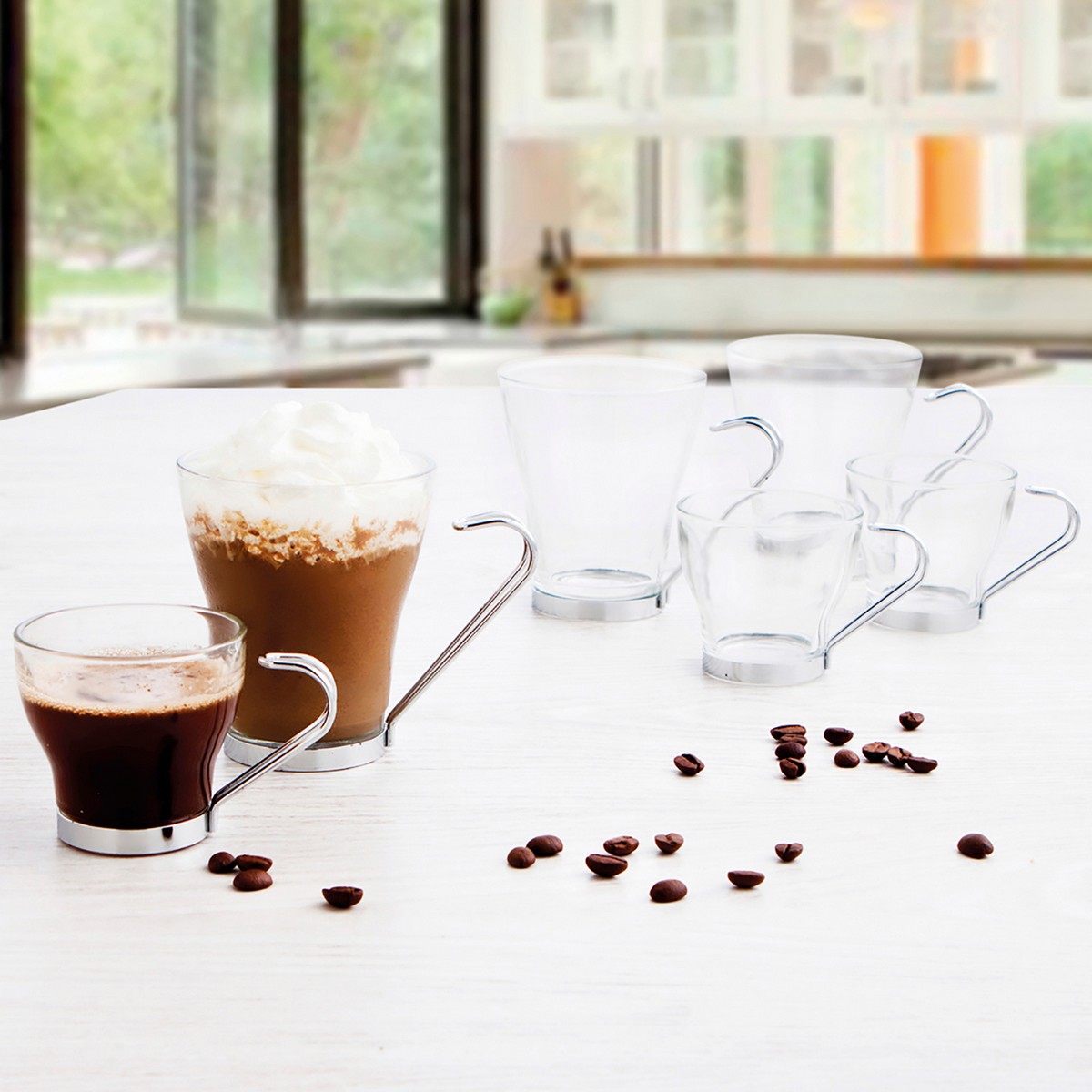 Set di Tazze da Caffè Quid Trasparente Acciaio Vetro (110 ml) (3 Unità)