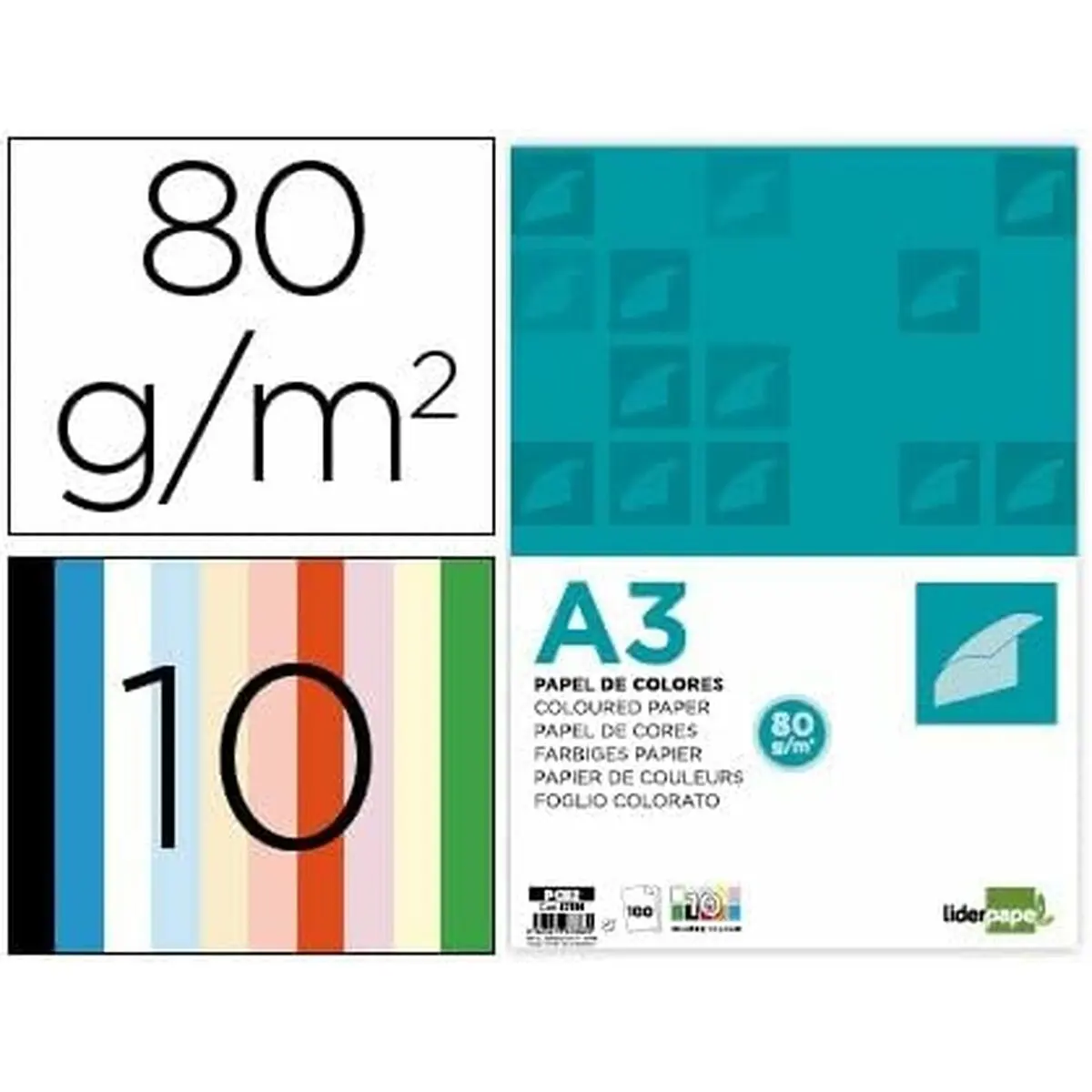 Carta per Stampare Liderpapel PC92 Multicolore A3 100 fogli