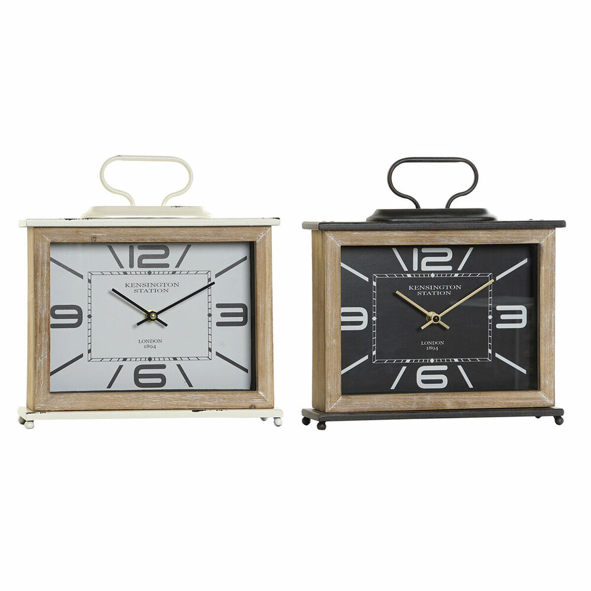Orologio da Tavolo DKD Home Decor 28 x 8 x 29,5 cm Nero Metallo Bianco Tradizionale Legno MDF (2 Unità)
